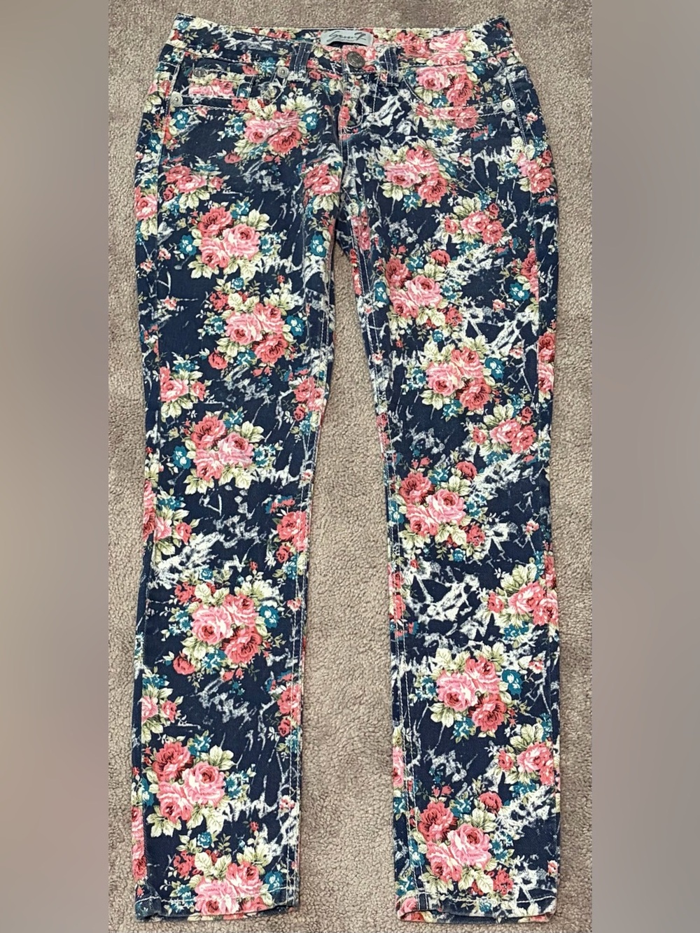 Seven7 Jeans Pants Women’s Blue Size 2 Low Rise Skinny Floral Measured 30x30